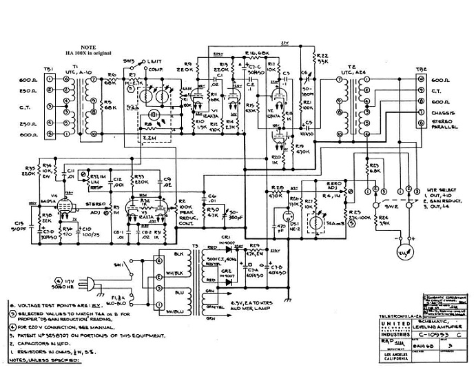 Teletronix LA-2A Leveling Amplifier Schematic