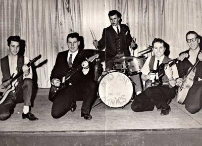 MAD MIKE & THE MANIACS - 1961. LEFT TO RIGHT: JIMMY LEUSCHNER, WARREN NICHOLS, BOBBY COLUMBE, SKIP JURIED, 